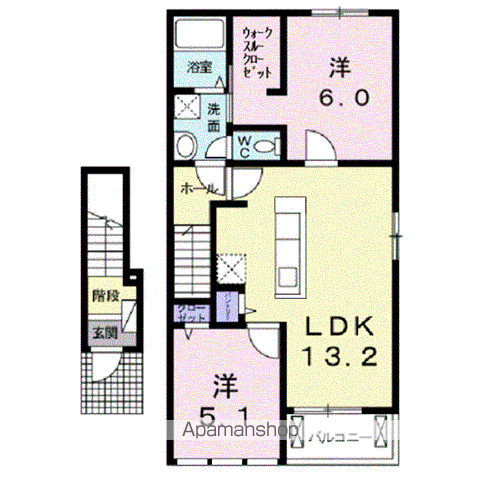 プラムガーデンⅡC(2LDK/2階)の間取り写真