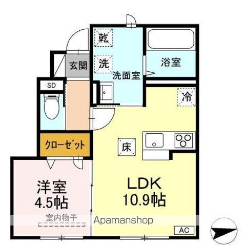 C H A L E U R(1LDK/1階)の間取り写真