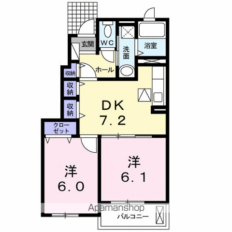 ベル・デーア(2DK/1階)の間取り写真