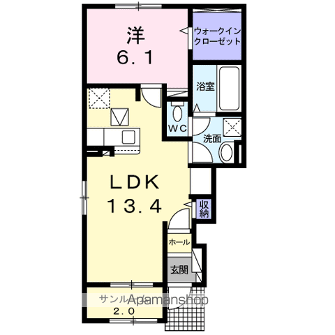 BLOSSOM B(1LDK/1階)の間取り写真