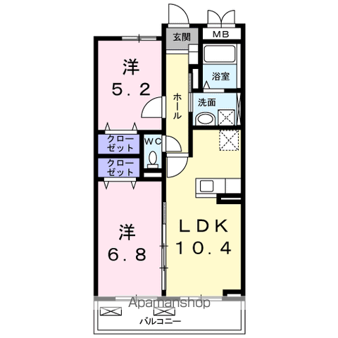 カトル アンソレイエ(2LDK/3階)の間取り写真