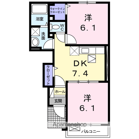 アスピラシオン(2DK/1階)の間取り写真
