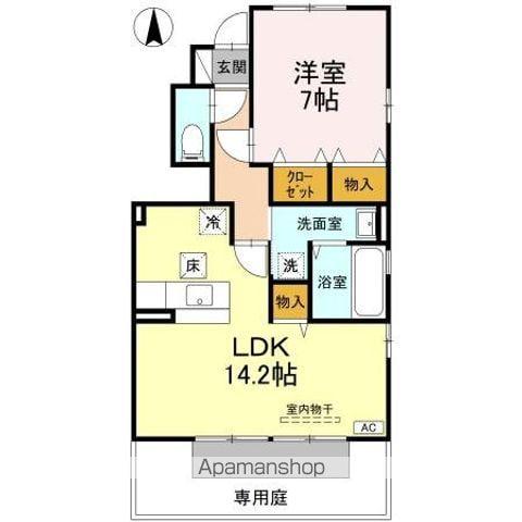 ウィステリア・フィールドB棟(1LDK/1階)の間取り写真