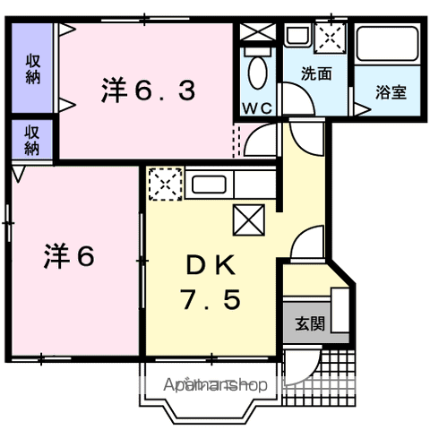 グリーンパークⅥ(2DK/1階)の間取り写真