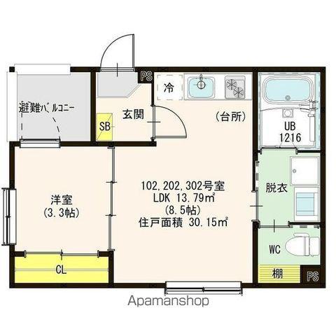 シャルム名古屋Ⅱ(1DK/2階)の間取り写真