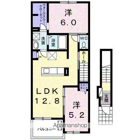 ドミール シオン(2LDK/2階)の間取り写真