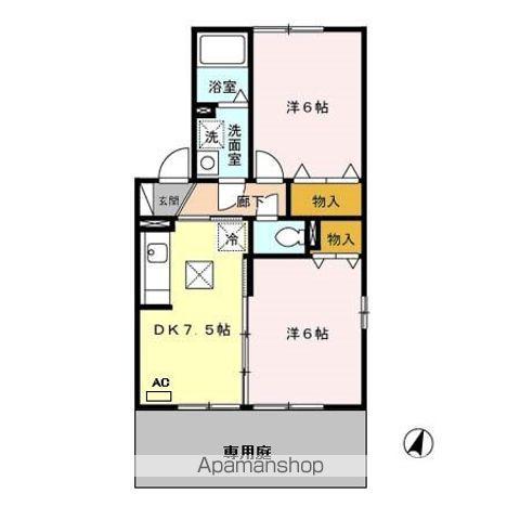 シャルマンわかばB(2DK/1階)の間取り写真