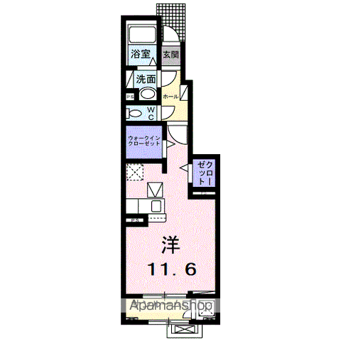 アッシュⅤ(ワンルーム/1階)の間取り写真