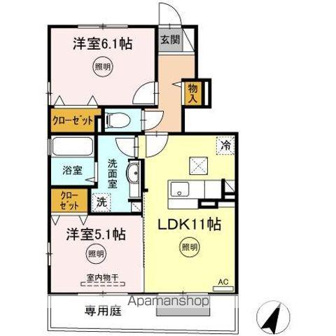 GREEN ROSE(2LDK/1階)の間取り写真