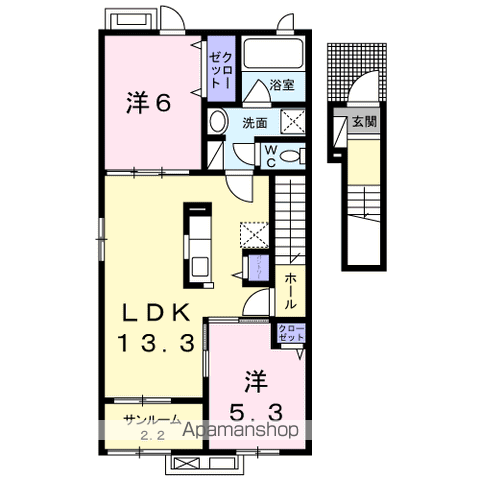 グランリーオ・R Ⅱ(2LDK/2階)の間取り写真
