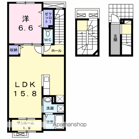 フェリオ河渡(1LDK/3階)の間取り写真