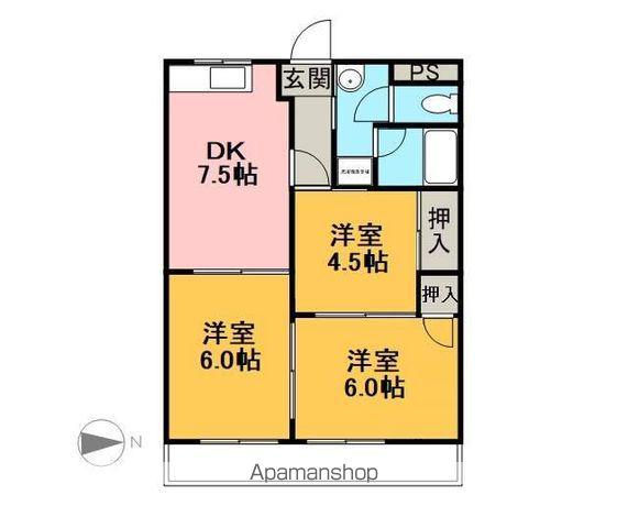 レジデンス城西(3DK/2階)の間取り写真