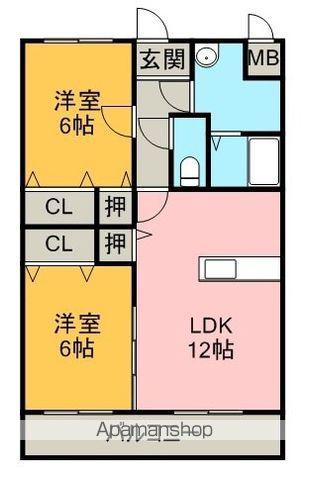 コーンハイツⅡ(2LDK/1階)の間取り写真