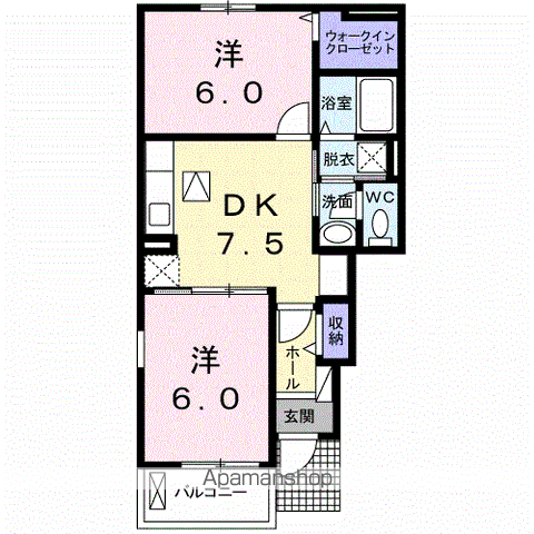 グランデ成長 B(2DK/1階)の間取り写真