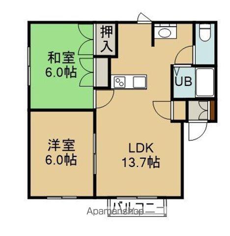 パレ・ジュネス(2LDK/2階)の間取り写真