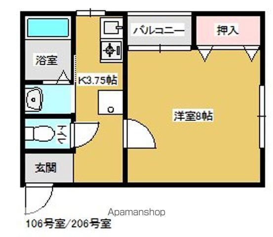 シルクハイツ(1K/2階)の間取り写真