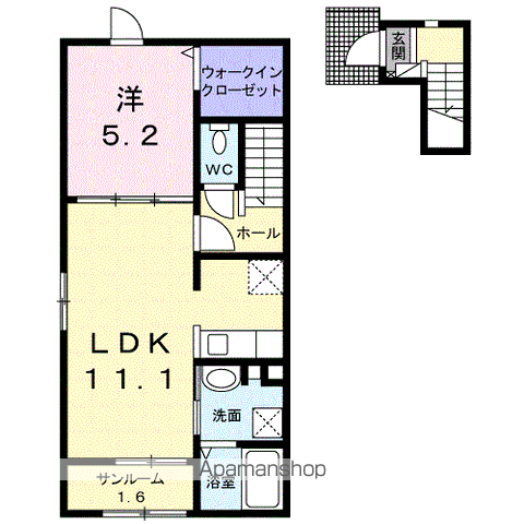 リヴィエール(1LDK/2階)の間取り写真