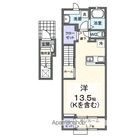 ラビアンローズ(ワンルーム/2階)の間取り写真