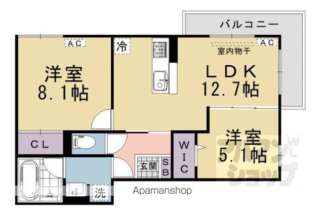 アレ・デ・フルール西向日駅前(2LDK/2階)の間取り写真