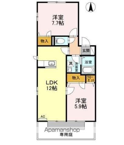 リヴェール馬木(2LDK/1階)の間取り写真