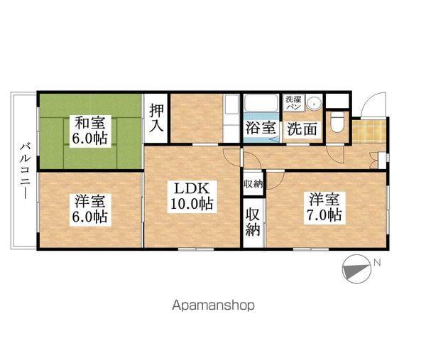 庄内公園朝日マンション(3LDK/4階)の間取り写真