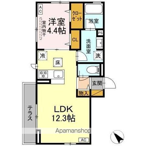 アップルベリーフィールズ(1LDK/1階)の間取り写真