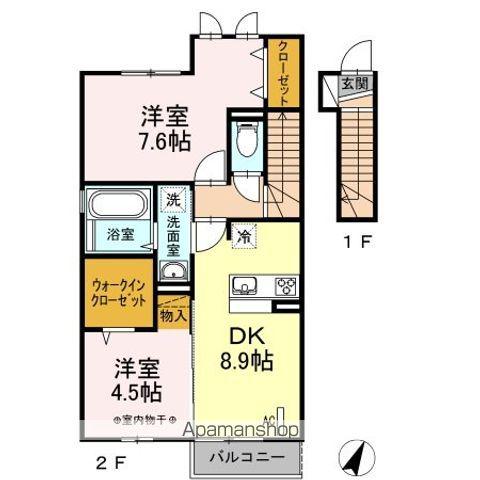 ラフィネ B(2DK/2階)の間取り写真