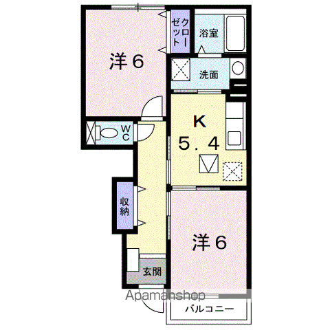 ジャン・ピュールⅥ(2DK/1階)の間取り写真