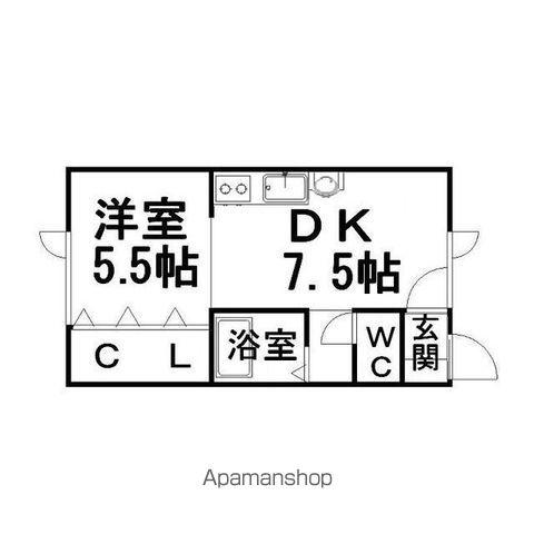 フィールドハウスⅡ(1DK/2階)の間取り写真