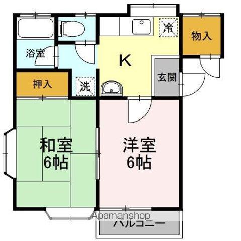 ファウンテンA棟(2K/1階)の間取り写真