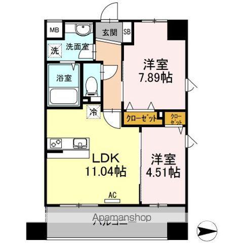 コンフォートレジデンス仙台東口(2LDK/9階)の間取り写真
