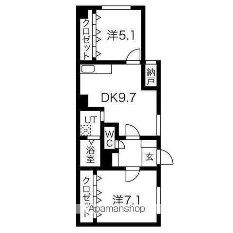 札幌市南北線 北34条駅 徒歩8分 2階建 築45年(2DK/2階)の間取り写真