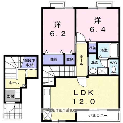 サニーコートB(2LDK/2階)の間取り写真