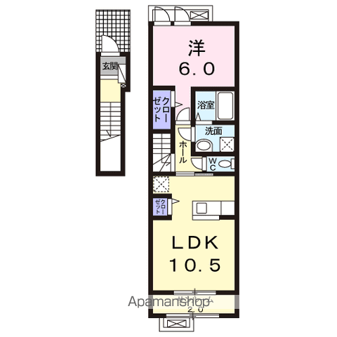 ヴィラ ハナブサ(1LDK/2階)の間取り写真