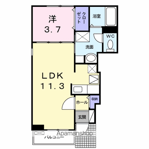 向日葵Ⅱ(1LDK/1階)の間取り写真