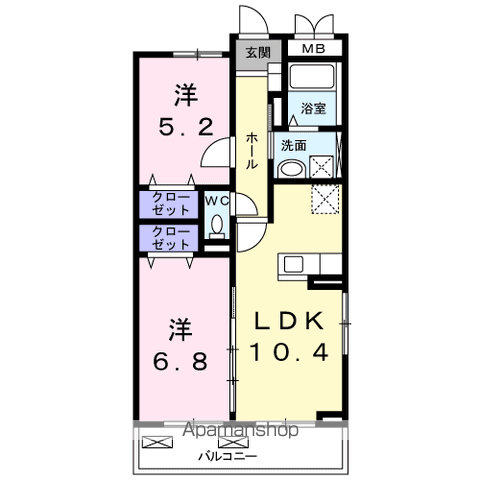 カトル アンソレイエ(2LDK/3階)の間取り写真