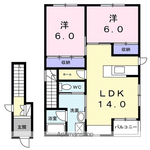 ショートヒルⅡ(2LDK/2階)の間取り写真