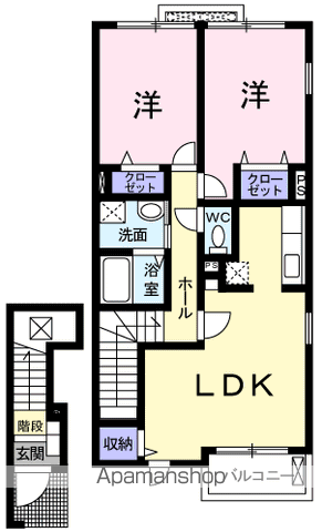 ジェルメ・メゾンM.2号館(2LDK/2階)の間取り写真