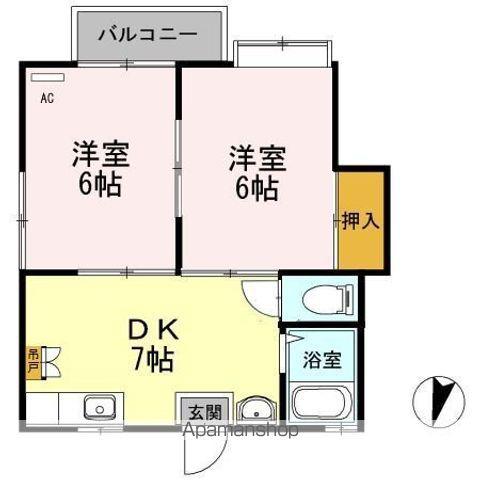 ファーストインキャニオンハウスⅡ(2DK/3階)の間取り写真