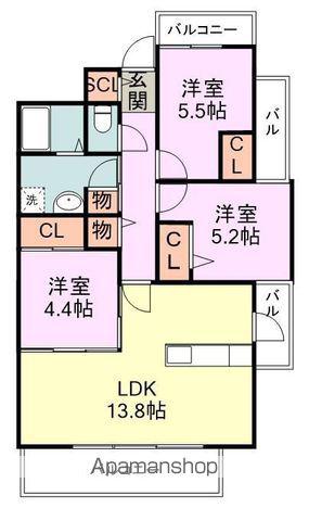 プラトウズ仲原(3LDK/4階)の間取り写真