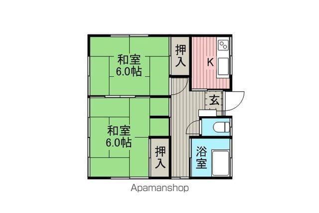 中央本線 岡谷駅 バス乗車時間:21分 雇用促進住宅入口バス停で下車 徒歩3分 1階建 築52年(2K)の間取り写真