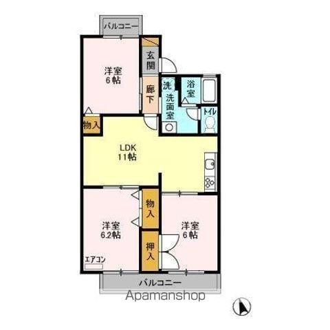 ドミールヴィレッジI(3LDK/2階)の間取り写真