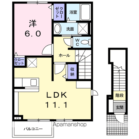 グリーンパレス勇(1LDK/2階)の間取り写真