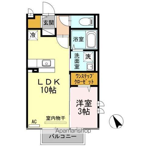 プレミストB棟(1LDK/2階)の間取り写真