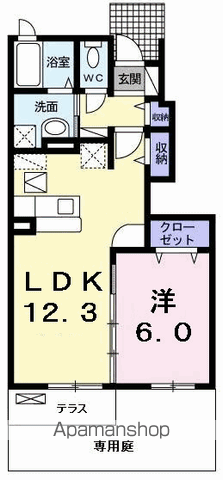 イーストカーサ弐番館(1LDK/1階)の間取り写真