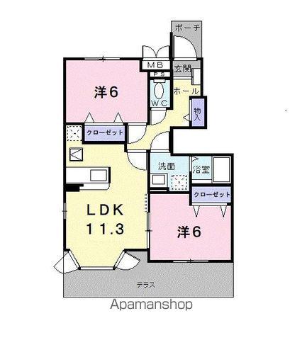 ヴァルトブリーゼB(2LDK/1階)の間取り写真