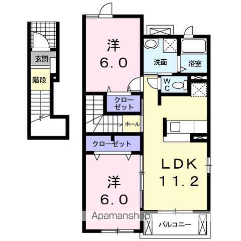 サニーガーデンA(2LDK/2階)の間取り写真