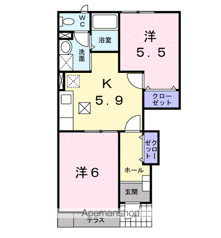 ノ-ヴァ グランB(2DK/1階)の間取り写真