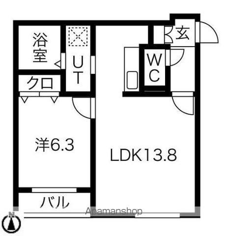 AMBITION NAKAJIMA PARKアンビションナカジ(1LDK/2階)の間取り写真