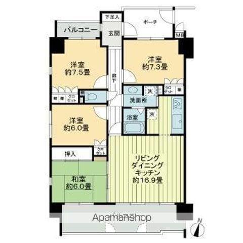 サーパス浜ノ町ツインタワー(4LDK/5階)の間取り写真